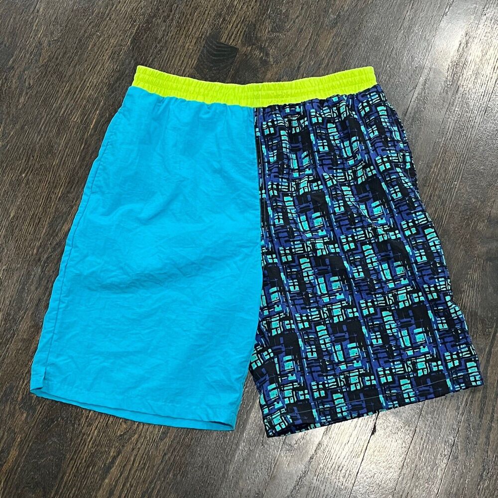 Vintage MTO Surf‎ Trunks Men’s Large Blue 90s Nylon Mesh Liner Colorful Neon